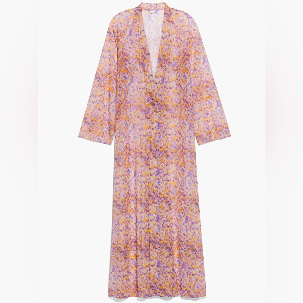 Savage X Fenty Cyber Cat Long Sheer Robe in Purple/Orange Print, SZ XS NWOT 🐱 - Picture 4 of 12